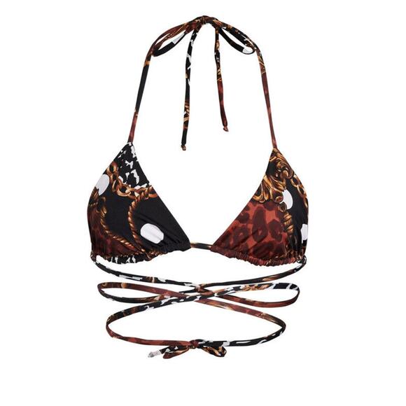 Inamorata Las Olas Burgundy Leopard Link Design Neptune Triangle Halter Top Med - Picture 1 of 8
